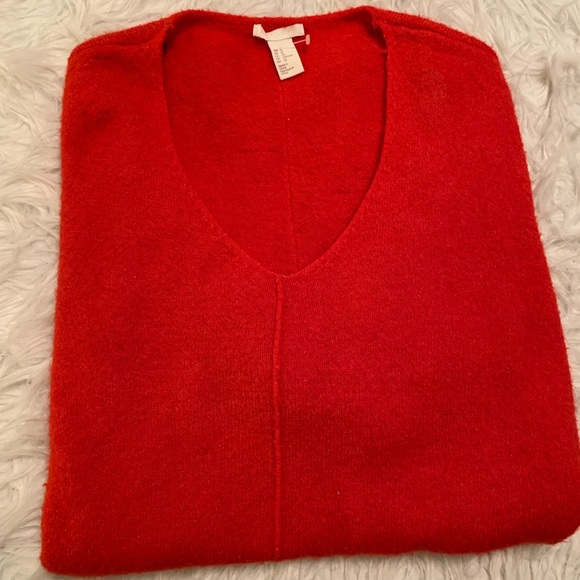 Womens H &M fine knit bright orange v neck Sweater XL - Picture 6 of 9